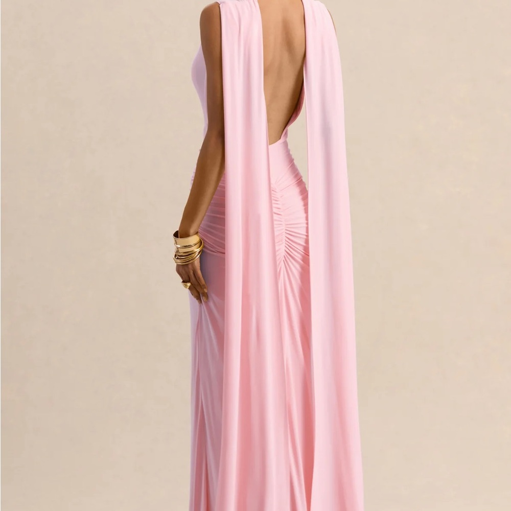 Link Pink Twist Halter Cape Maxi Dress - Picture 4 of 4
